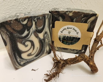 Woody Earthy Natural Goat Milk Swirl Cold Process Soap Wild Roots Masculine Scent Clary Sage Bergamot Sandalwood Bath Body for Man or Woman