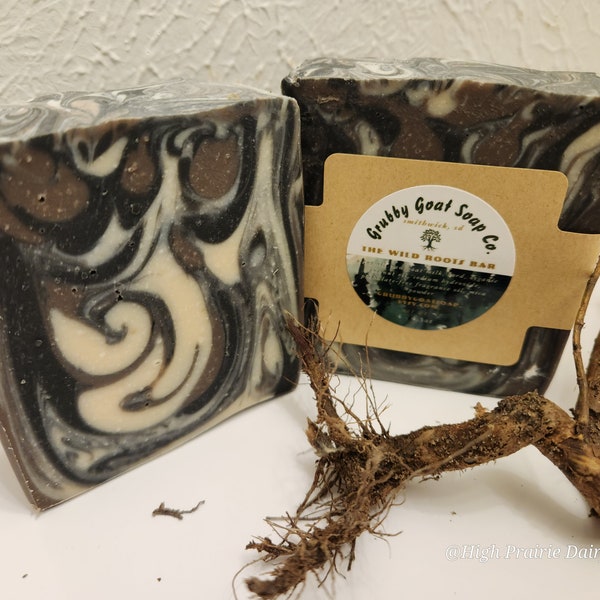 Woody Earthy Natural Goat Milk Swirl Cold Process Soap Wild Roots Masculine Scent Clary Sage Bergamot Sandalwood Bath Body for Man or Woman