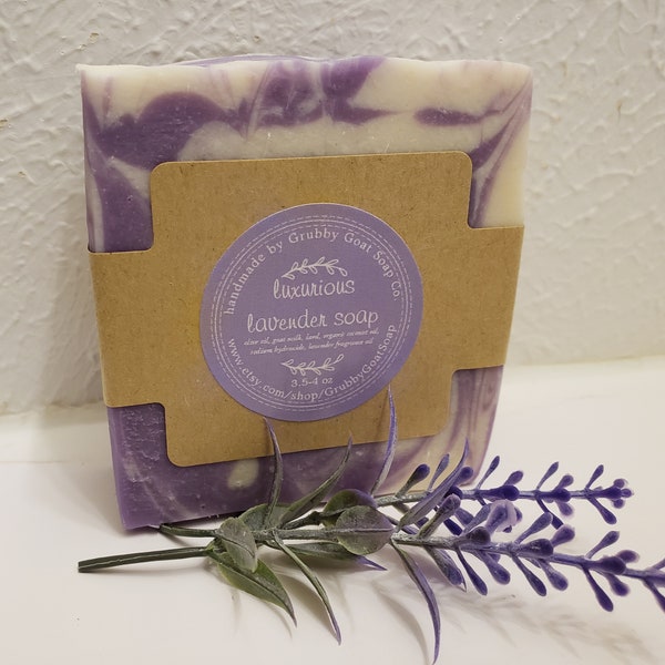 Lavender Goat Milk Natural Handmade Cold Process Soap Floral Scented Pamper Self Care Bath Body Spa Gift Set for Her Birthday Under 15