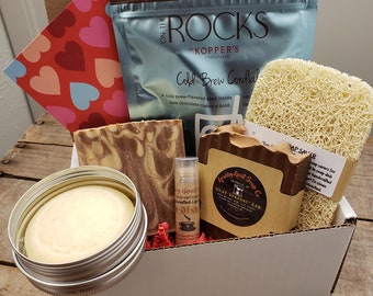 Coffee Lover Bundled Spa Box Goat Milk Handmade Soap Gift Set Self Care Pamper Gift Under 35 for Him Her Holiday Christmas Bath and Body