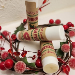 Cranberry Pucker Natural Handcrafted Sweetened Moisturizing Beeswax Holiday Christmas Lip Balm ChapStick Stocking Stuffer Secret Santa Gift