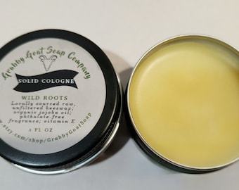 Solid Cologne Wild Roots Earthy Woodsy Scent Paraben, Alcohol, Phthalate Sulfate Free Zero Waste Stocking Stuffer Secret Santa Gift for Men