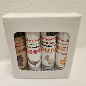 Lip Balm Gift Set 4-pack Natural Handcrafted Beeswax Lip Moisturizing Balm Variety of Flavors Birthday Thank You Self Care Spa gift Under 15