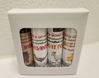 Lip Balm Gift Set 4-pack Natural Handcrafted Beeswax Lip Moisturizing Balm Variety of Flavors Birthday Thank You Self Care Spa gift Under 15