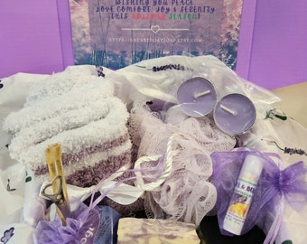 Lavender Cozy Hygge Spa Gift Box Set Relaxing Stress Relief Womens Bath and Body Birthday Mother Day Self Care Pamper Set for Her Mom Friend