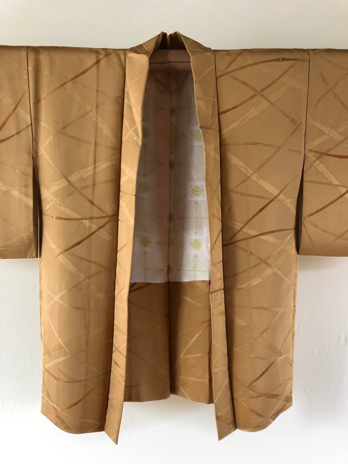 Beautiful gold beige haori with bamboo woven patterns vintage Etsy