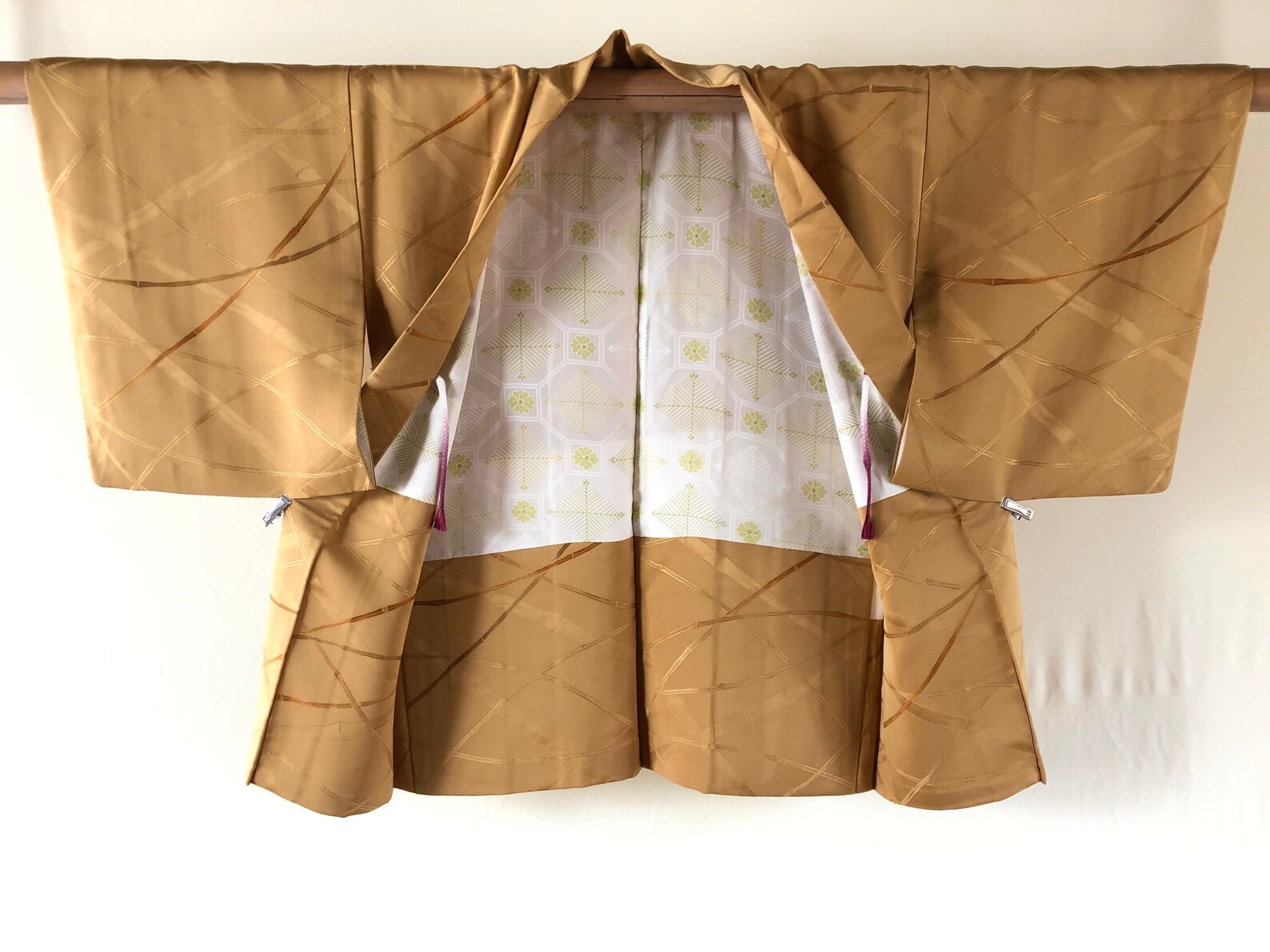 Beautiful gold beige haori with bamboo woven patterns vintage Etsy