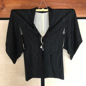 Vintage black kimono jacket, silk haori for summer, elegant light Japanese jacket, 1990s kimono jacket