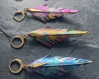 Boucles d’oreilles plumes en chambre à air recyclé peintes