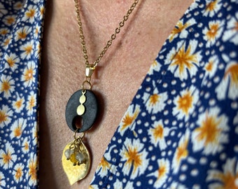 BLOMM necklace, recycled inner tube, precious seed beads