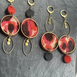 Before I was a pair of sneakers, Asymmetrical earrings in recycled leather sneakers, leopard, red, Bo leather image 4