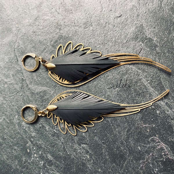 Wings and feathers earrings made from recycled inner tube