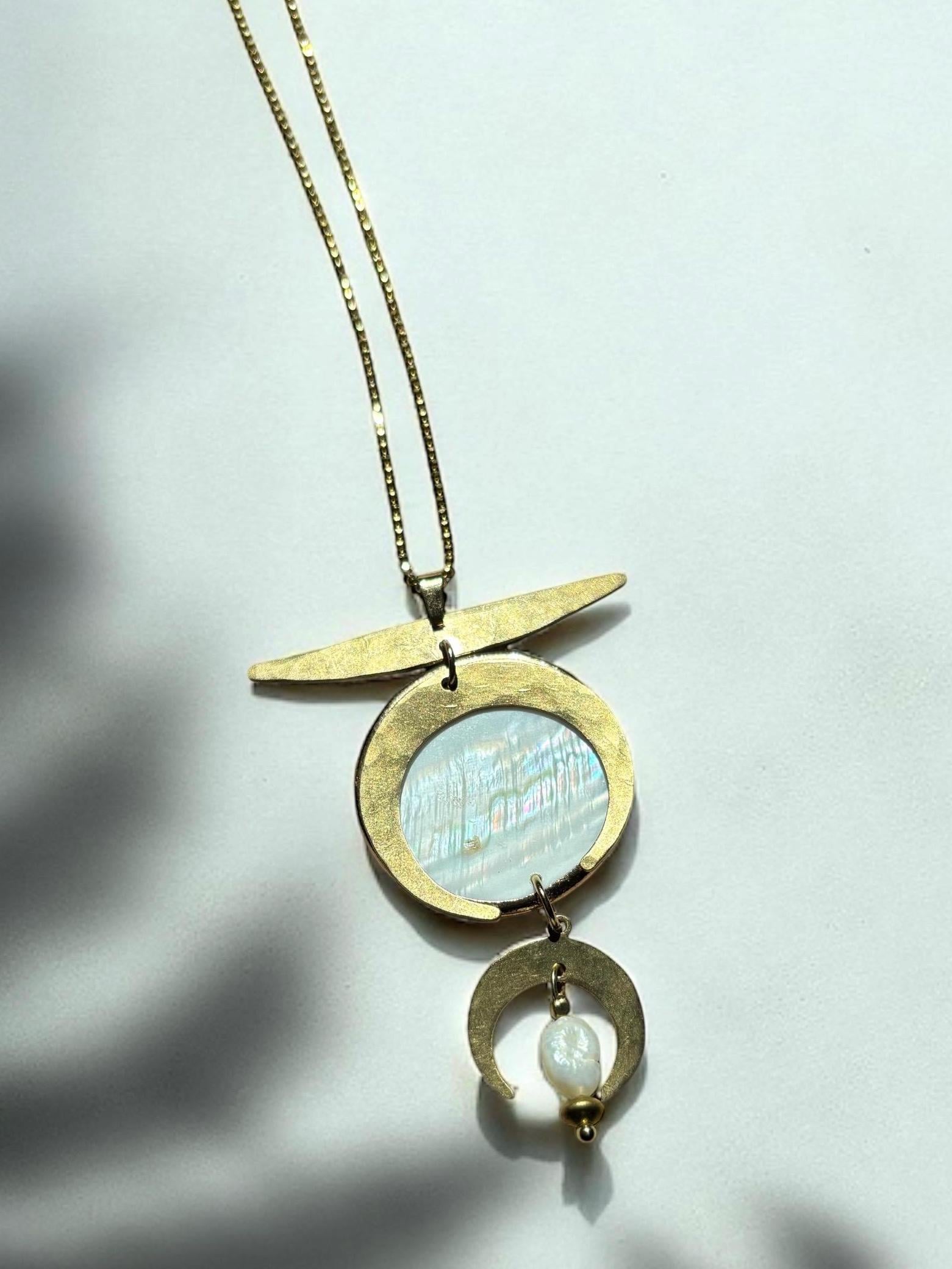 Collier En Abalone Naturelle Et Argent Massif 925 - Pendentif Camée Losange - 46-50 Cm - Neuf
