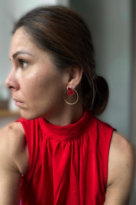 Mismatched and Asymmetrical Red Heart in Earrings
