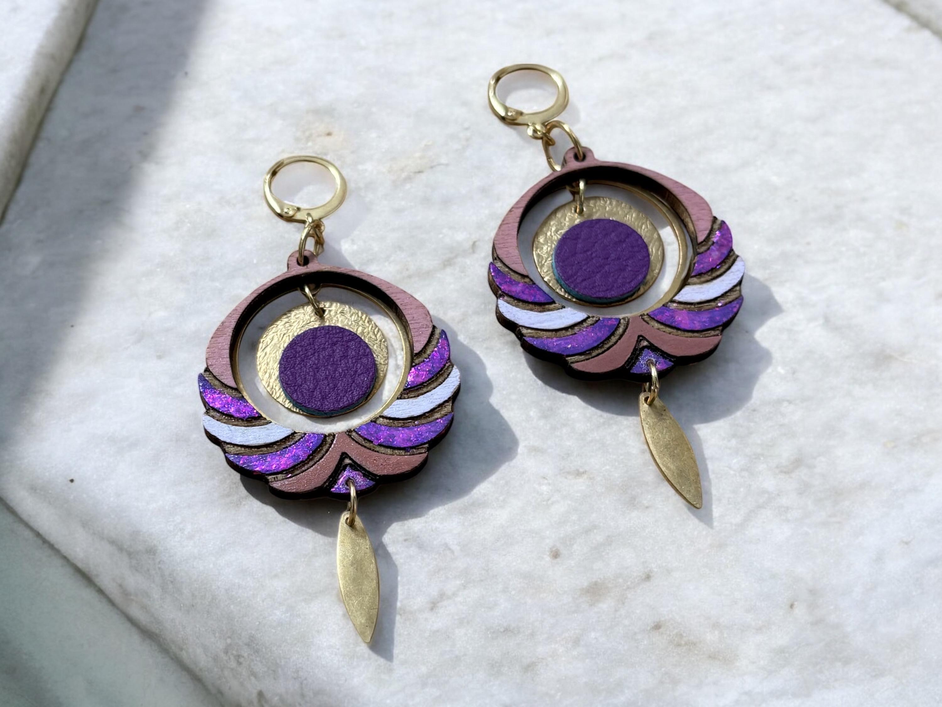 Boucles D'oreilles Cône Tourbillon Violet – Originales – Alliage – Idée Cadeau Fantaisie
