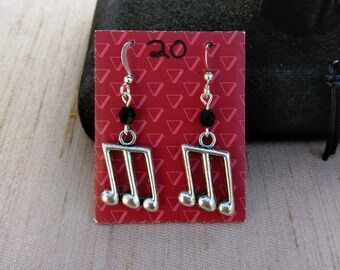Silver Plated and Black Music Note Earrings