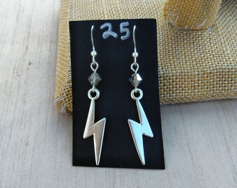 Lightening Bolt Silver Plated Earrings with Crystal  Accent