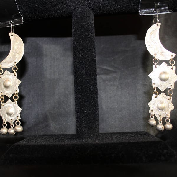Sterling Silver Southwestern Style Moon, Star Earrings