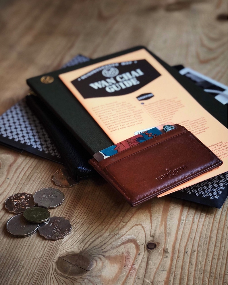 Cartera de cuero delgada personalizada con monograma imagen 8
