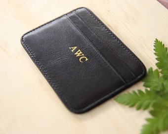 Cartera de cuero slim negra para hombre monogramada