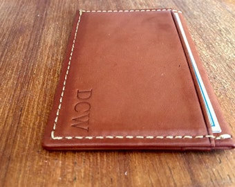 Slim lederen portemonnee met monogram
