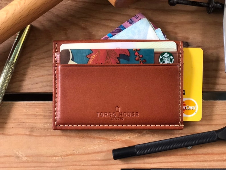 Cartera de cuero delgada personalizada con monograma imagen 7