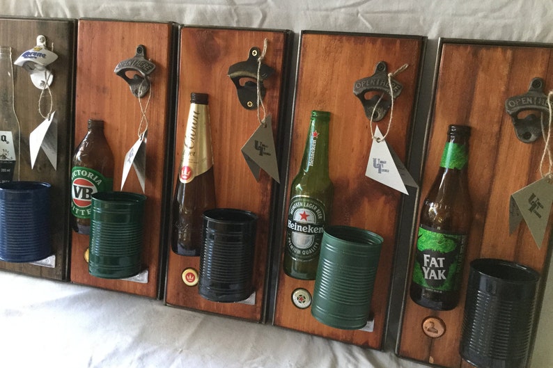 Bottle opener favourite beer brands//Wall mounted opener//BBQ accessory//Man Cave//Gift//Bar accessory image 2