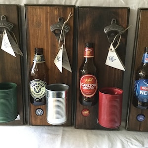 Bottle opener favourite beer brands//Wall mounted opener//BBQ accessory//Man Cave//Gift//Bar accessory image 1