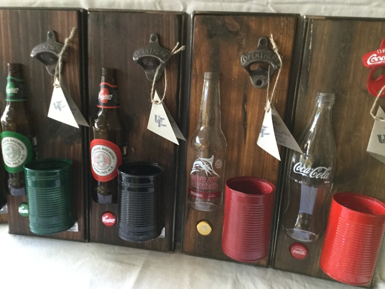 Bottle opener favourite beer brands//Wall mounted opener//BBQ accessory//Man Cave//Gift//Bar accessory image 4