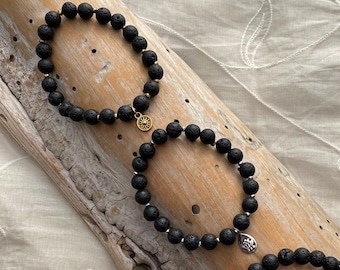 LAVA-armband, Jordande armband lindrar ångest och ilska, Ökar mod, styrka och energi, Tillsätt eterisk olja till lavastenar AROMATERAPI