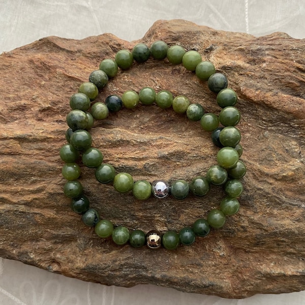 MEN’s Canadian jade bracelet, Add hematite or copper, Good luck, health and wealth, Olive green gemstone, Mens gift, Mens good luck charm