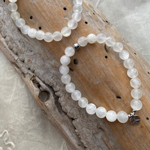 SELENITE PEACE bracelet, A quality selenite, Brings a flow of positive energy clearing the negative energy, Sterling silver peace sign