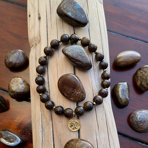 Bracelet BRONZITE GROUNDING, lâchez les pensées négatives, agissez et vivez votre vie, superbe pierre précieuse marron / bronze, chakra racine