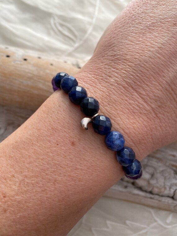 DREAM Bracelet Sodalite Amethyst Kunzite Stones Insomnia Better Sleep Bracelet Sterling Silver or 18K Gold Plated Crescent Moon Etsy
