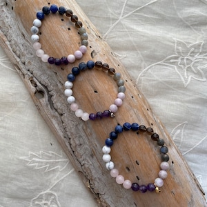 SLEEP bracelet, Top 7 stones for sleep and insomnia support, Relaxation and calming bracelet, Optional crescent moon charm in gold or silver