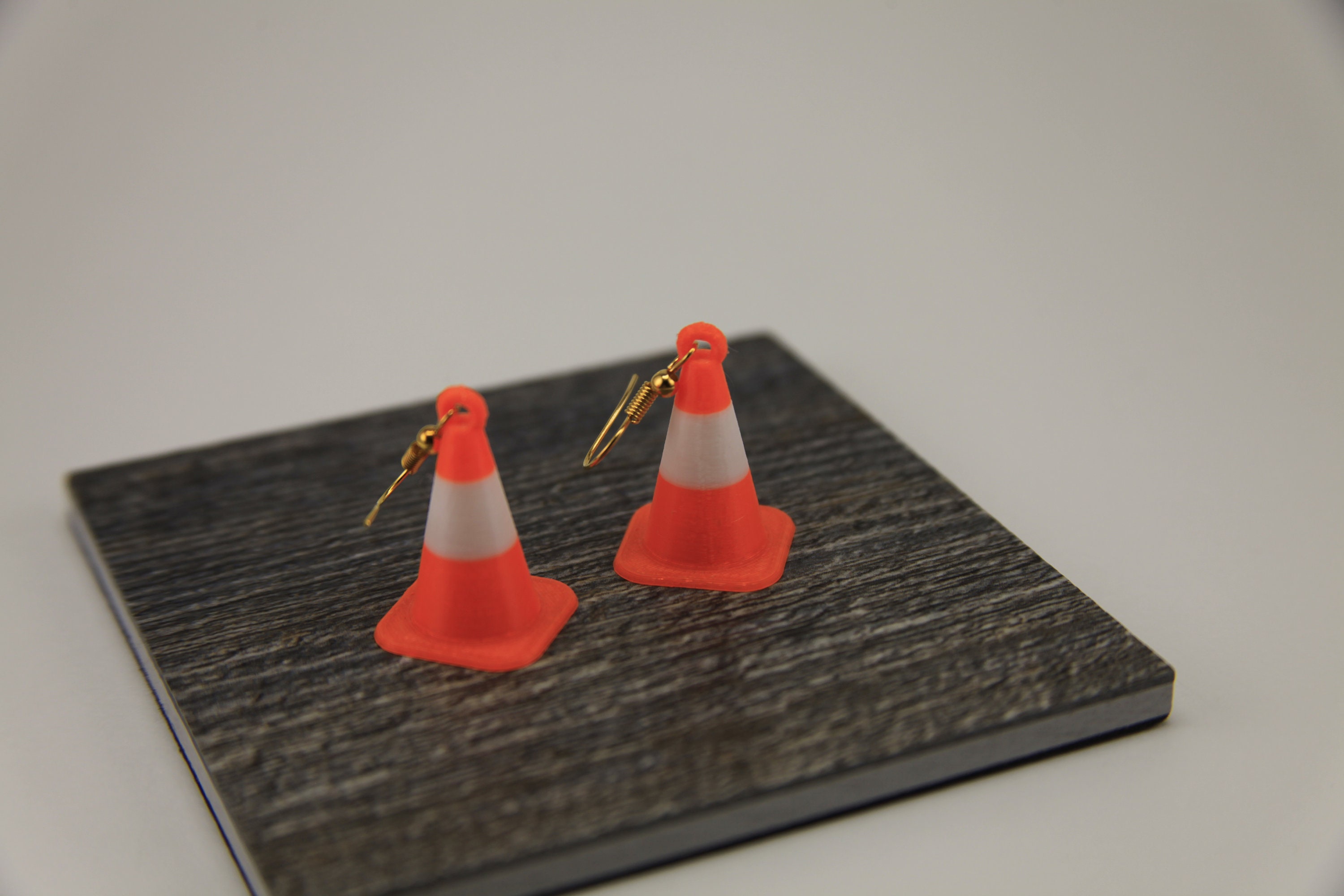 3D Abyss Mini Traffic Cone Earrings Orange and White Light Weight and