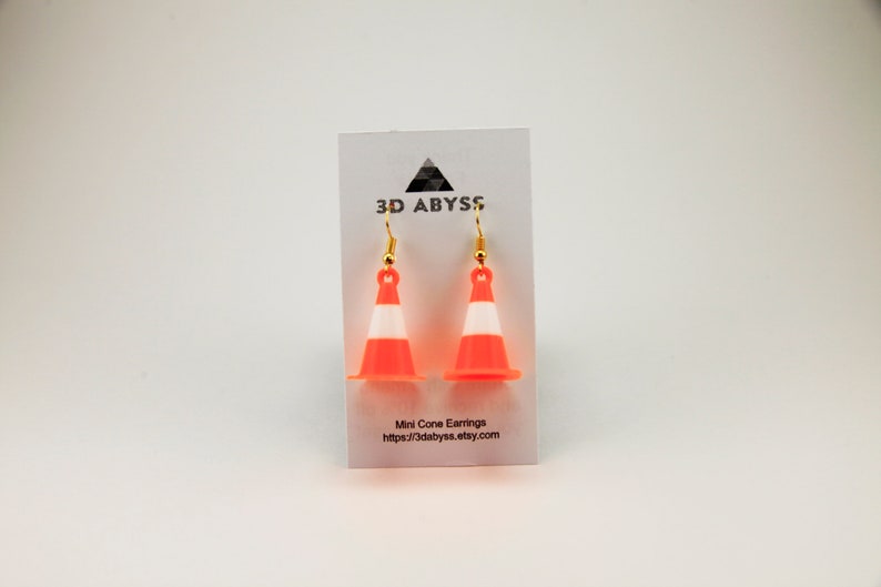 3D Abyss Mini Traffic Cone Earrings Orange and White Light Weight and