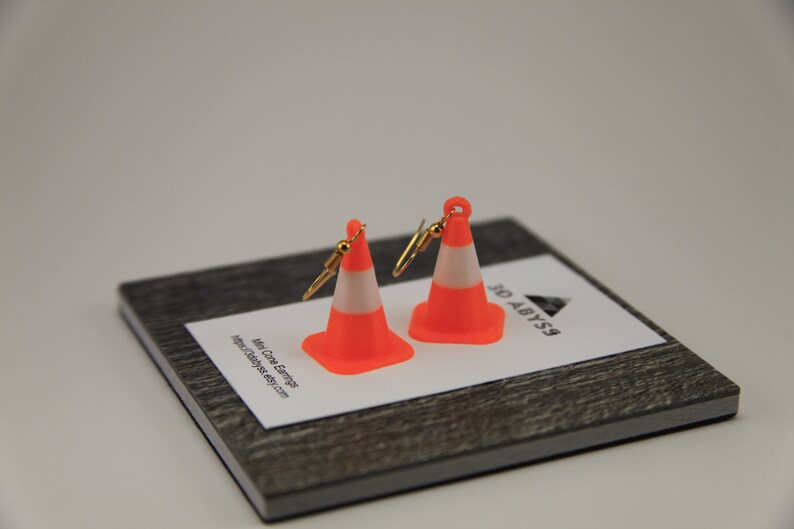 3D Abyss Mini Traffic Cone Earrings Orange and White Light Weight and