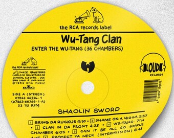 Wu Tang Clan Enter The Wu-Tang 36 Chambers Sticker, Hand-Illustrated Vinyl Record Replica Label Sticker (4