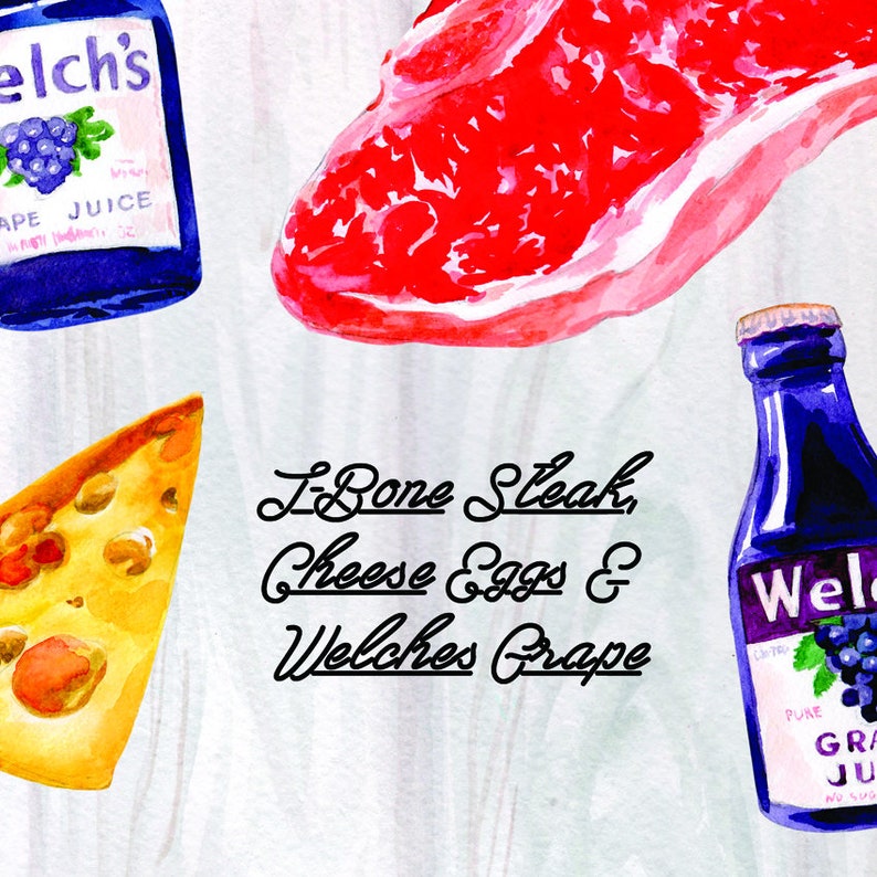 Tbone Steak Cheese Eggs & Welches Grape Poster big Etsy