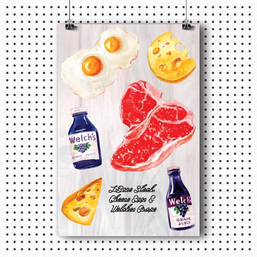 Tbone Steak Cheese Eggs & Welches Grape Poster big Etsy