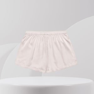 neutral satin pajama shorts women, soft sleep shorts, soft lounge bottoms, gentle nightwear, gift for her