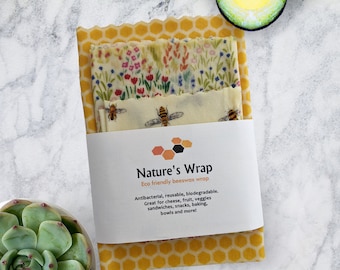 Beeswax Food Wrap Set: Eco-Friendly Reusable Food Storage (S, M, L)