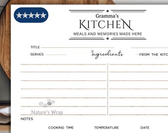 Farmhouse Recipe Cards: Heirloom Quality, 4x6 Printed Cardstock, bridal shower recipe, personalize your name