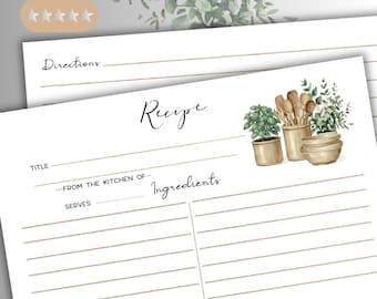 Farmhouse Recipe Cards: 4x6 printed bridal shower recipe, neutral graphic