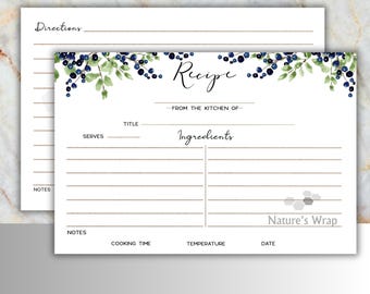 Recipe Cards: 4x6 Double Sided Berry design, printed recipe card