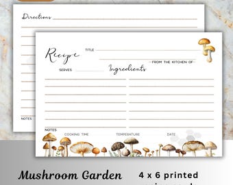 Recipe Cards: 4x6 Double Sided Mushroom Design, printed recipe card