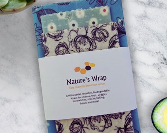 Beeswax Wrap- Eco friendly food storage - reusable food wrap SML- Countryside