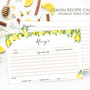 Cartes de recette élégantes, citronnier -4 x 6 carte de recette, carte de recette pour la mariée, boîte de recette de 4 x 6, activité de douche de mariage, carte souvenir de recette