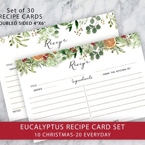 Cartes de recettes imprimées, Eucalyptus, Noël Pin-Noël 30 pcs, 4 x 6 cartes de recettes - recto-verso